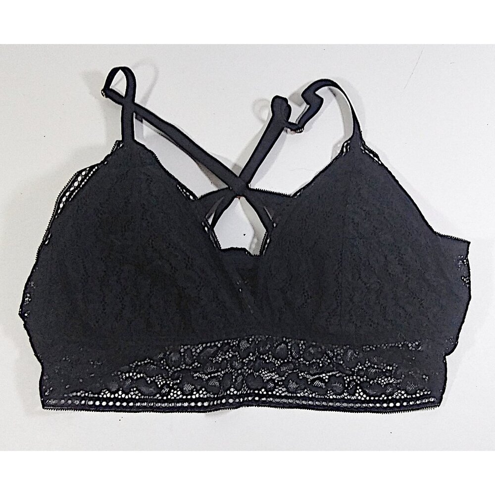 Luvlette Bra Medium Black Lace Removable Pads Adjustable Straps V Neck